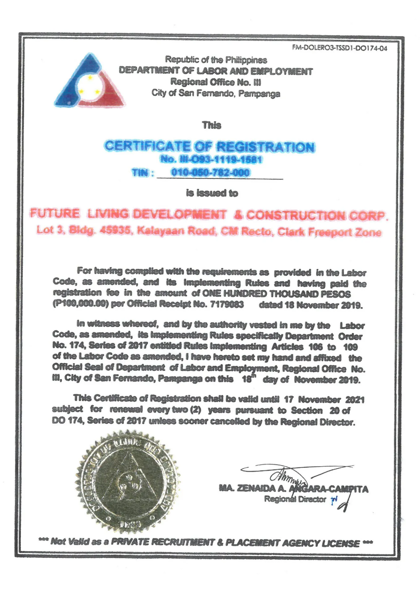 DOLE registration document