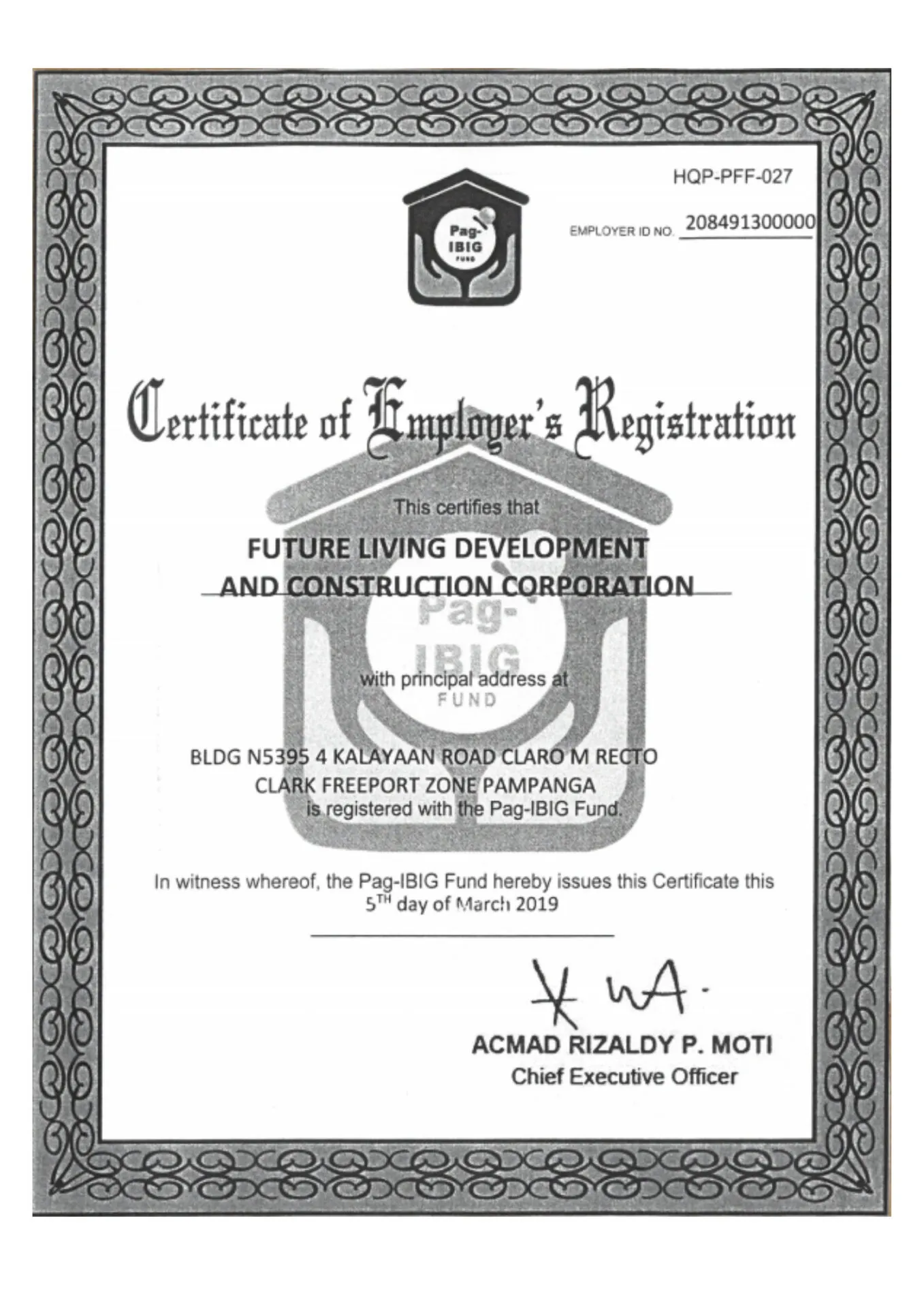 HDMF Certificate of Registration