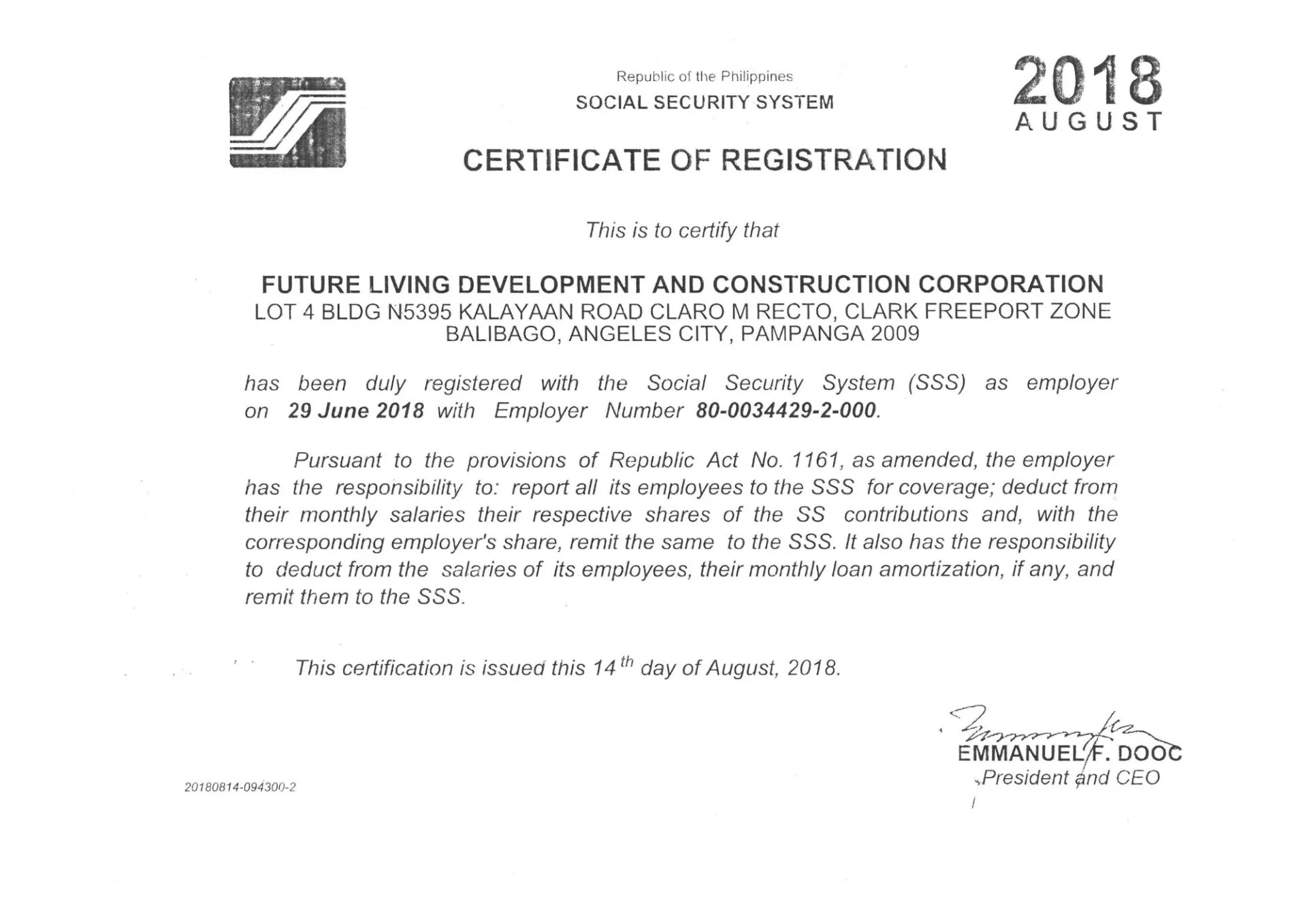 SSS Certificate of Registration